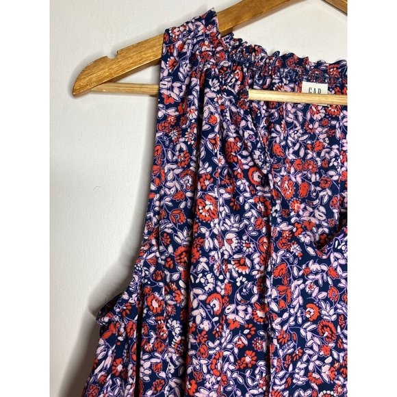 Gap Women's Medium Blue Red Sleeveless Floral Blouse - Picture 3 of 11